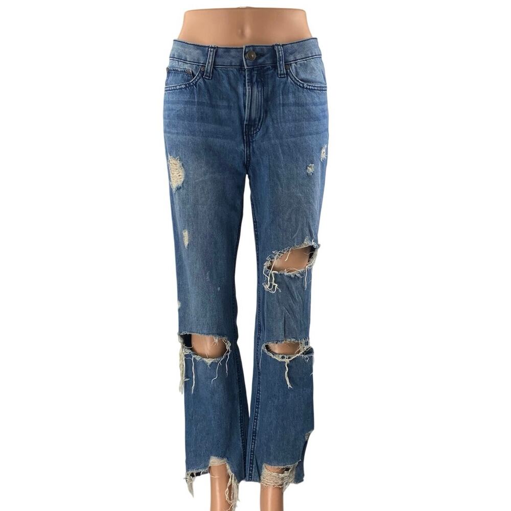 Rewash Women's Blue Distressed High Waisted Straight Leg Denim Jeans Size 5
